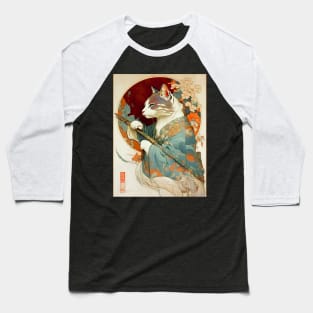 Art Nouveau Traditional Japanese Samurai Cat Baseball T-Shirt